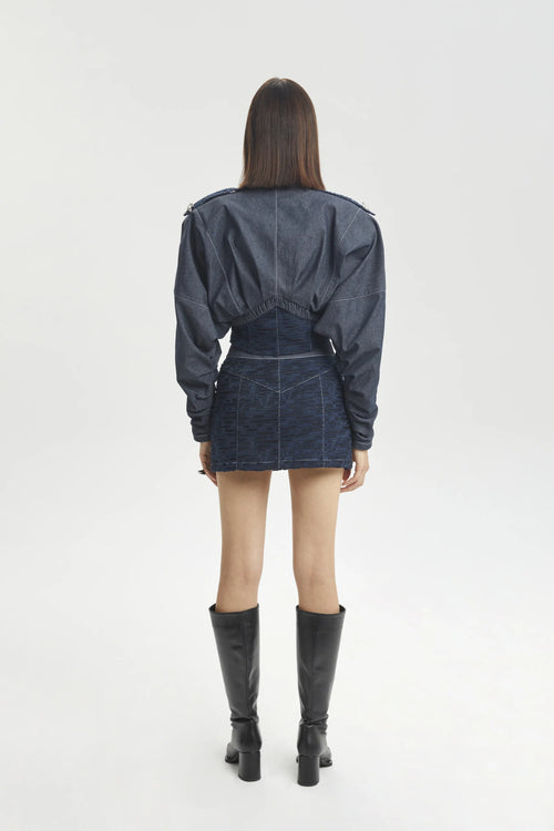 Cropped Denim Jacket with Structured Shoulders