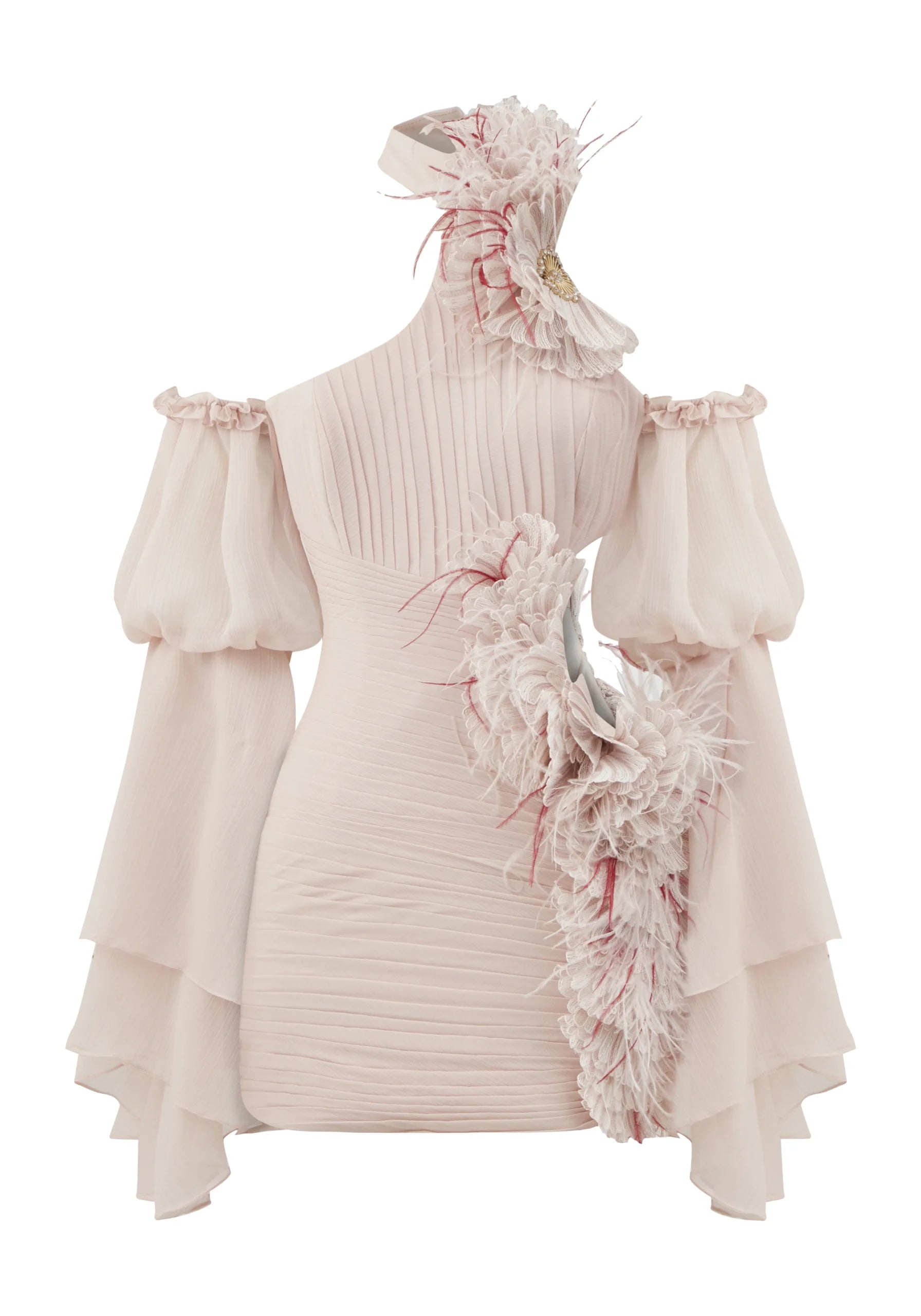 Cut - Out Detailed Draped Chiffon Mini Dress