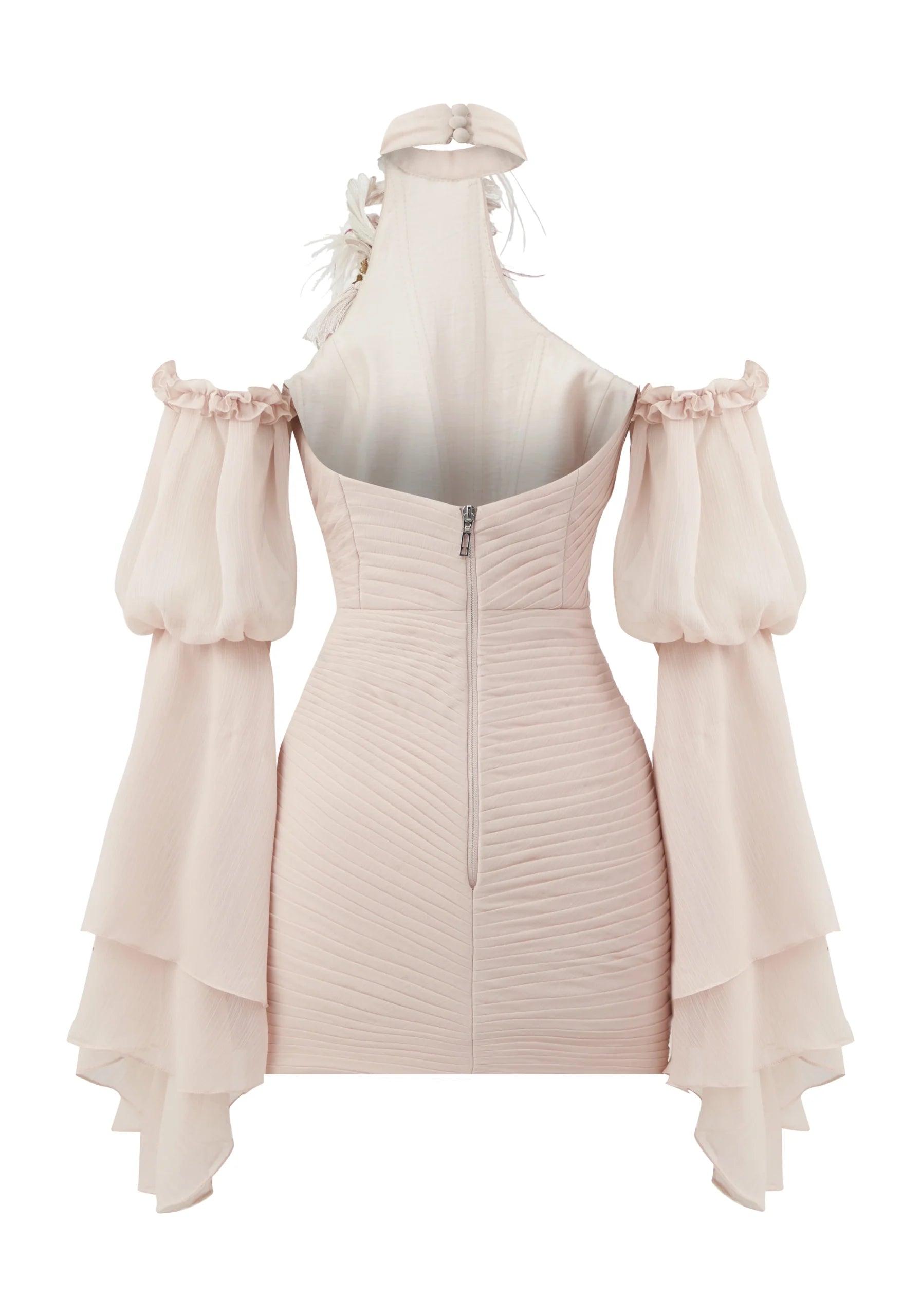 Cut - Out Detailed Draped Chiffon Mini Dress