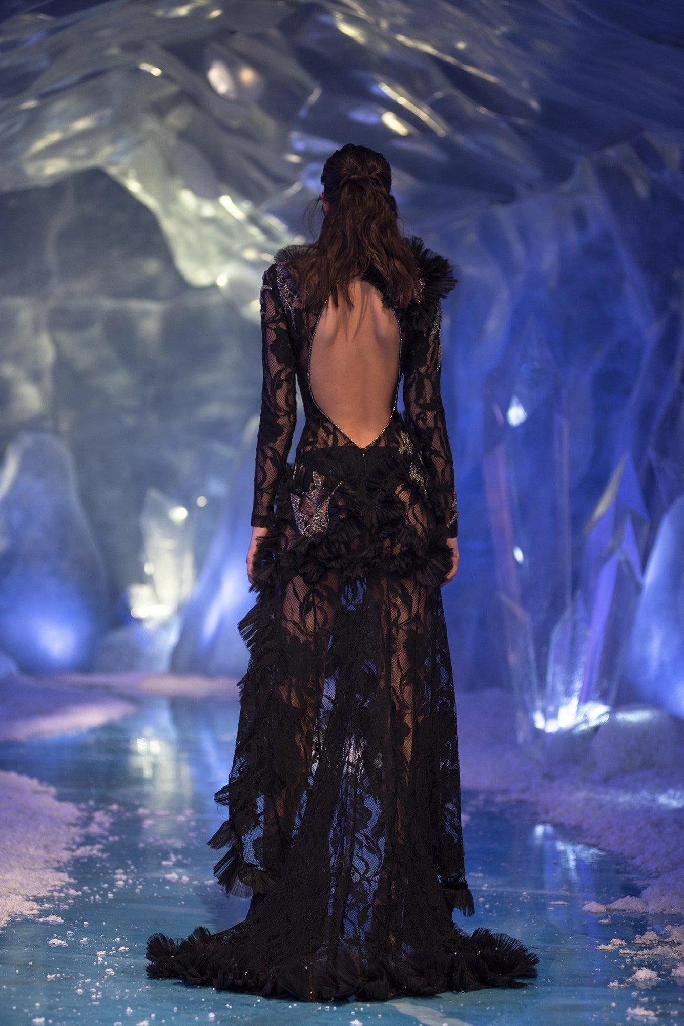 Cut-Out Detailed Embellished Lace Dress