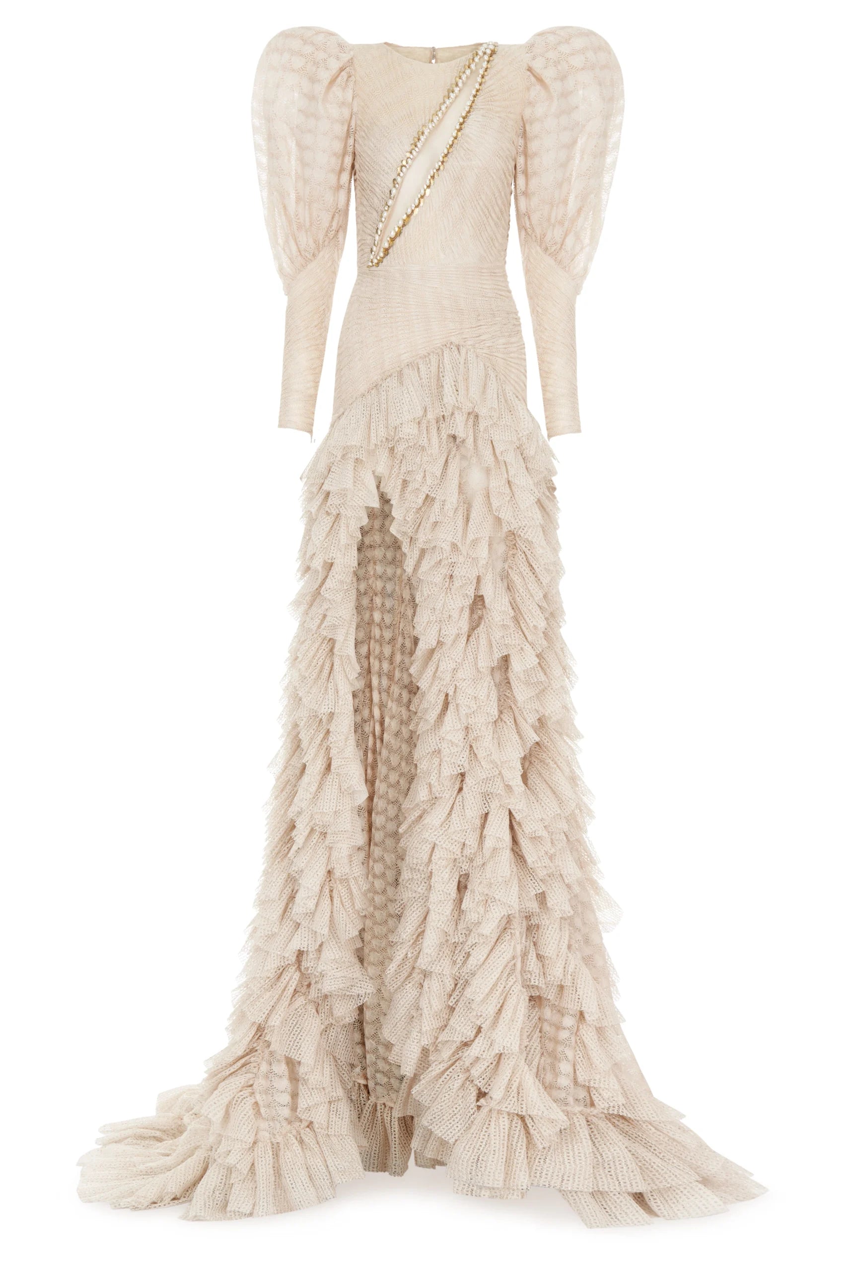 Cut-Out Detailed Open-Knit Ruffle Dress