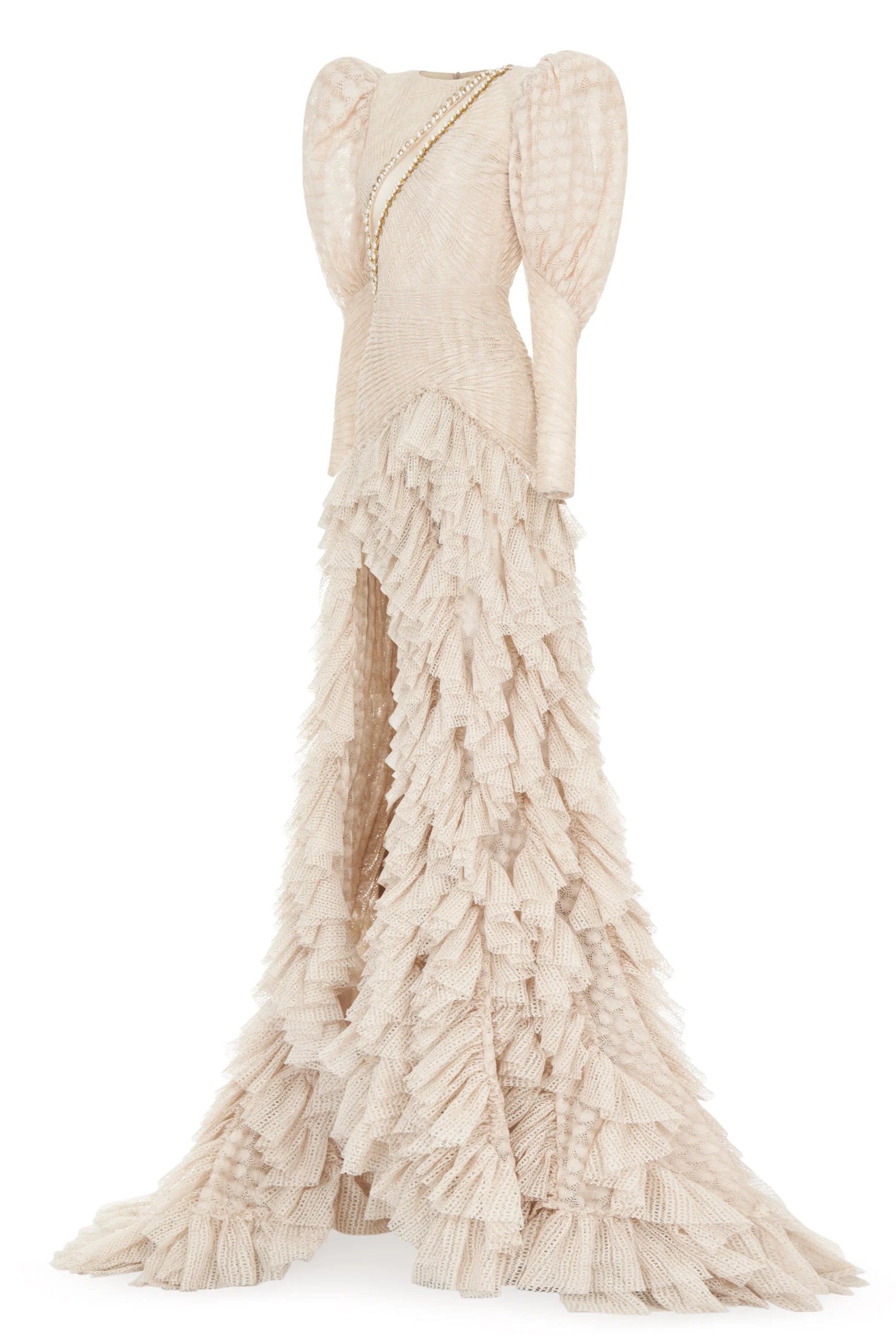 Cut-Out Detailed Open-Knit Ruffle Dress