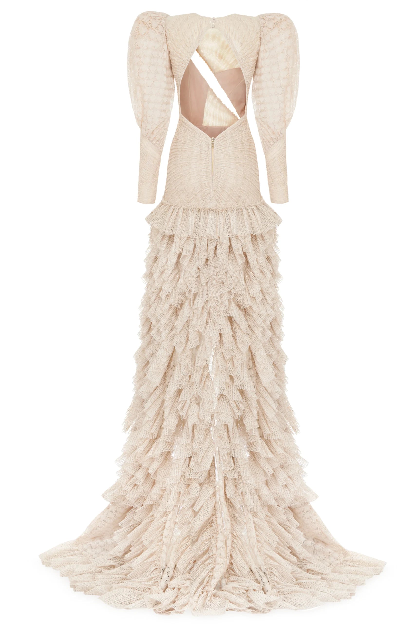 Cut-Out Detailed Open-Knit Ruffle Dress