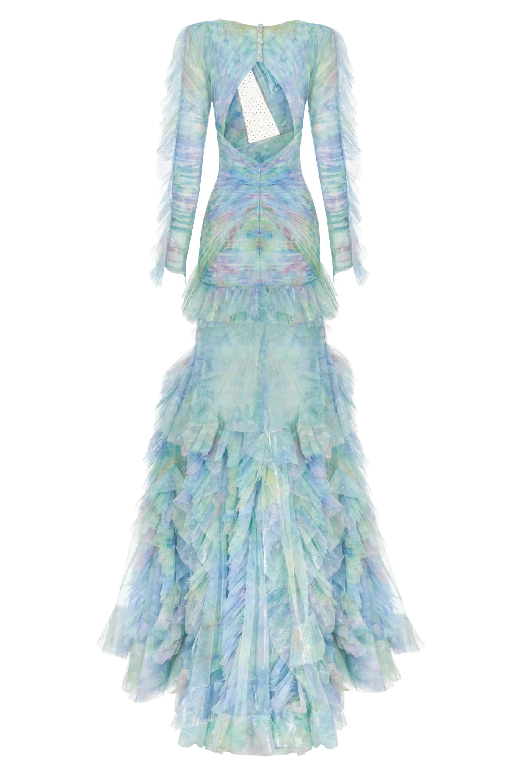 Cut-Out Floral Print Ruffle Long Sleeves Dress