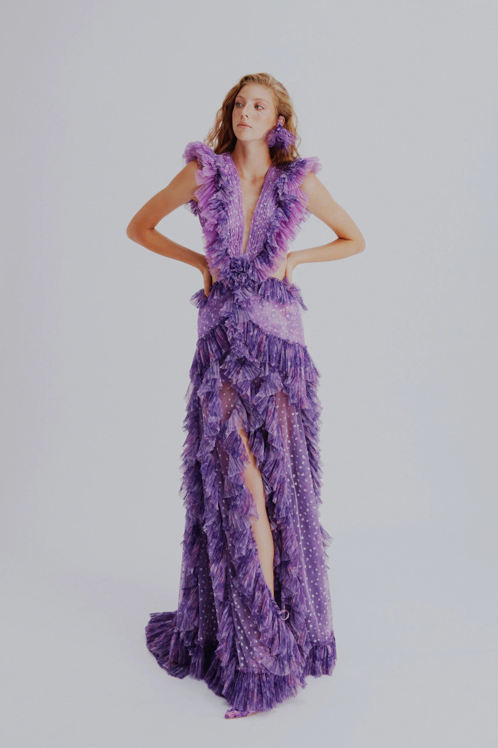 Deep V Neck Slit Dress