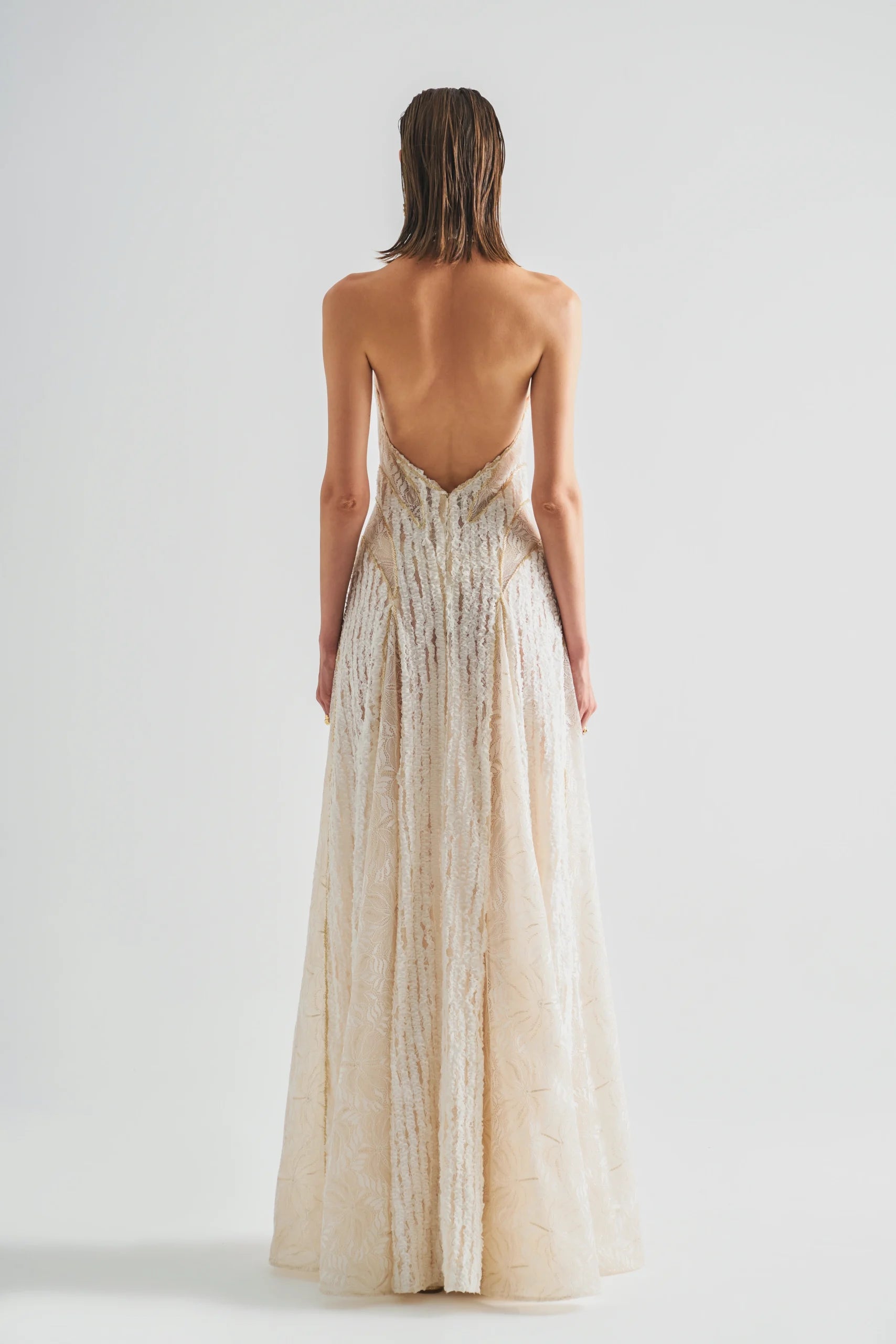 Delicate Lace Ruffle Halter Neck Dress