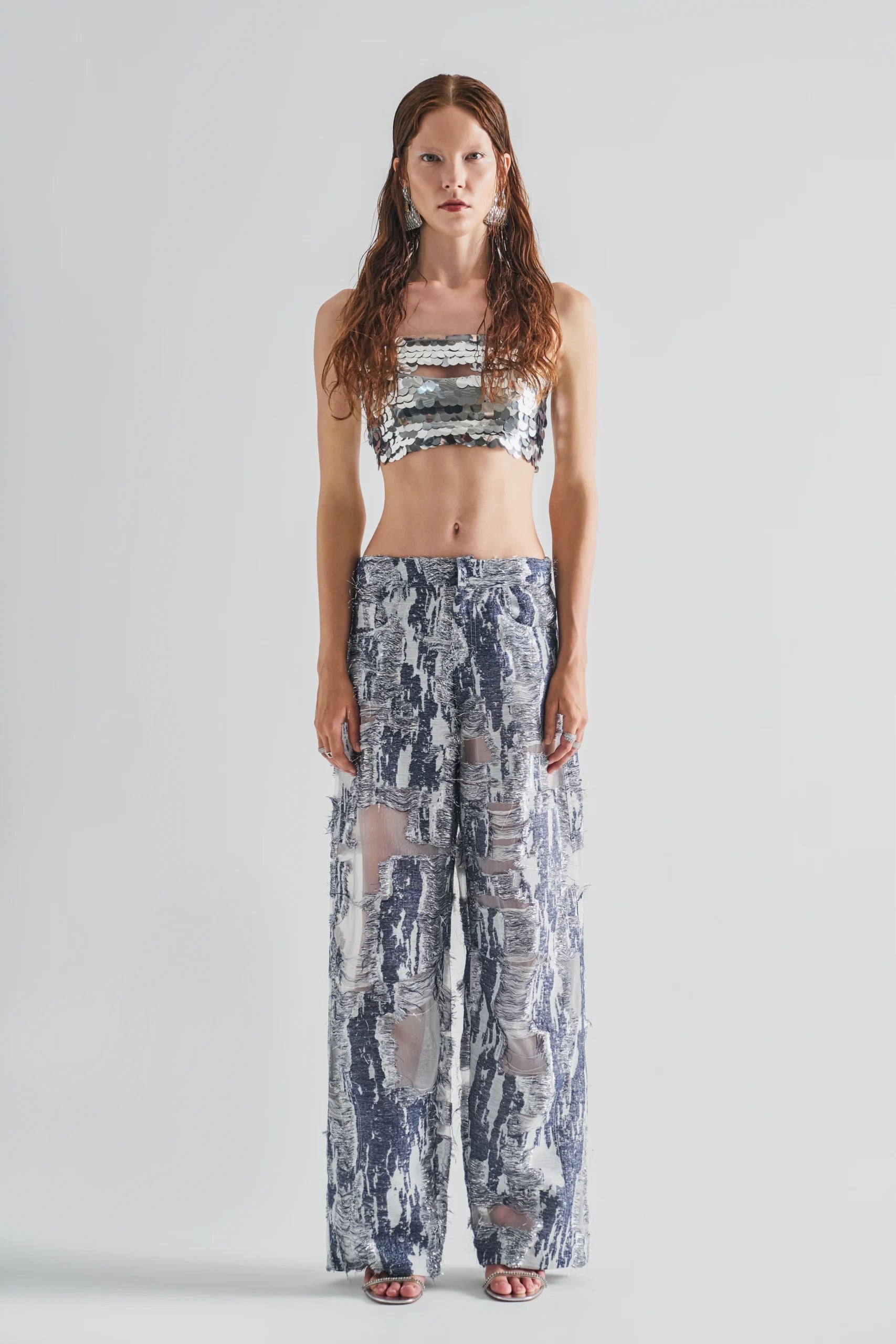 Denim Effect Low Waist Pants