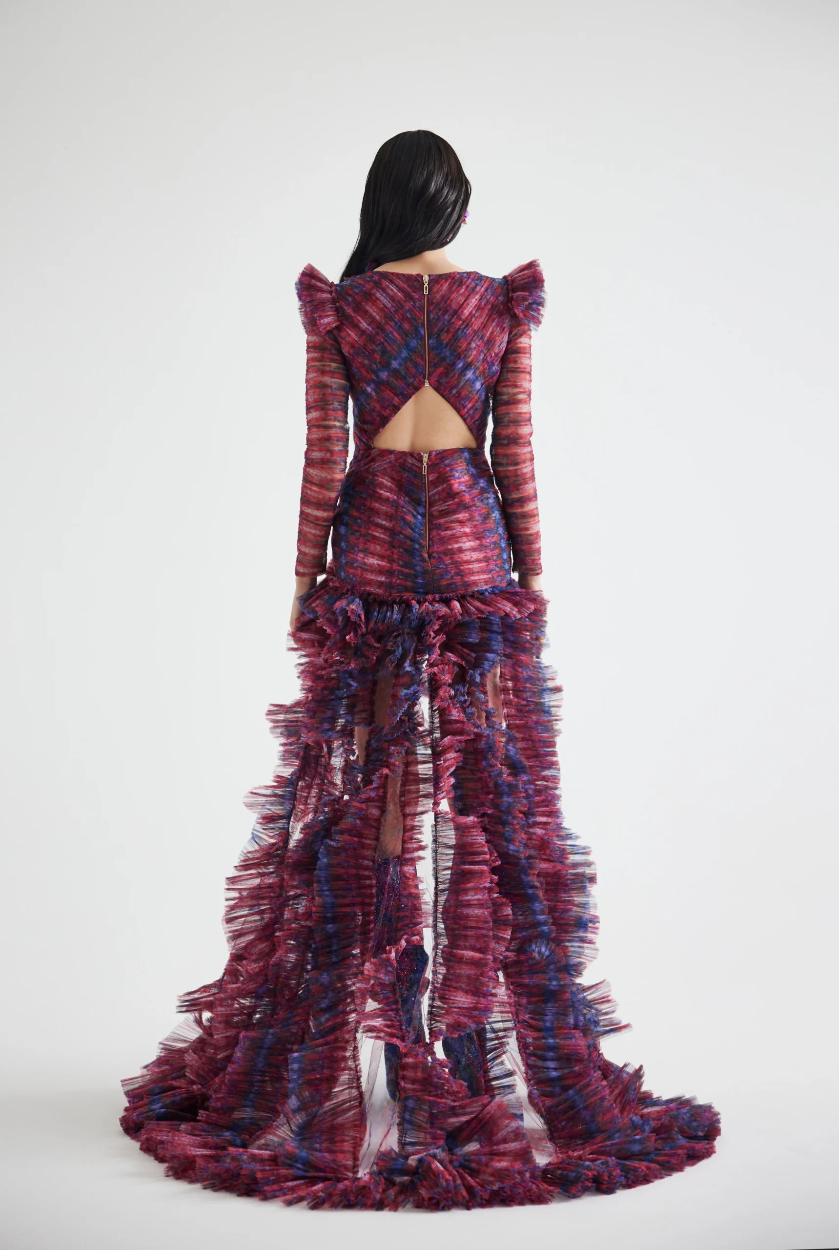 Draped Bust Detailed Side-Slit Patterned Dress