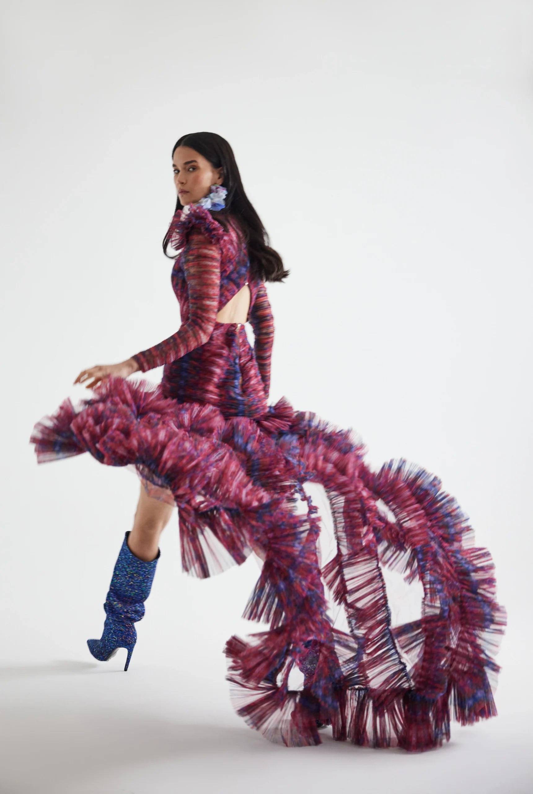 Draped Bust Detailed Side-Slit Patterned Dress