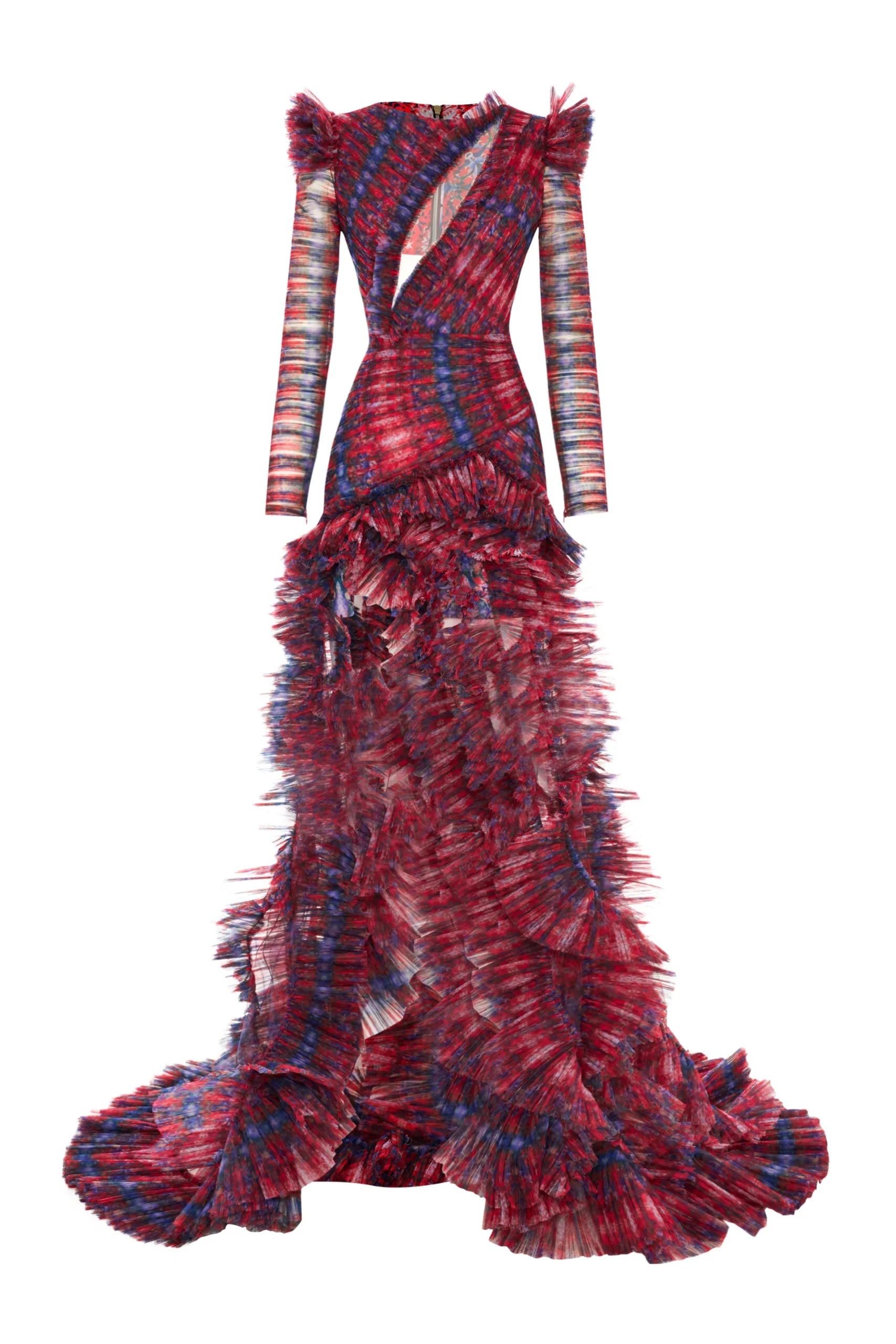 Draped Bust Detailed Side-Slit Patterned Dress