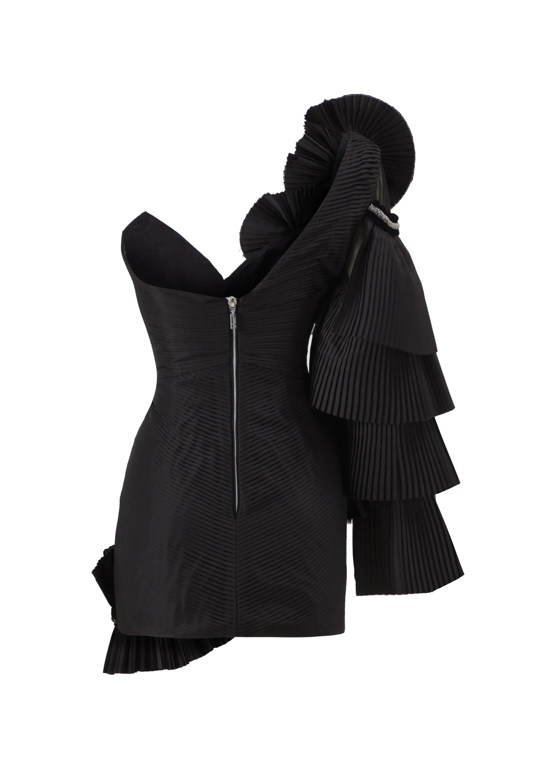 Draped Pleated Taffeta Mini Dress