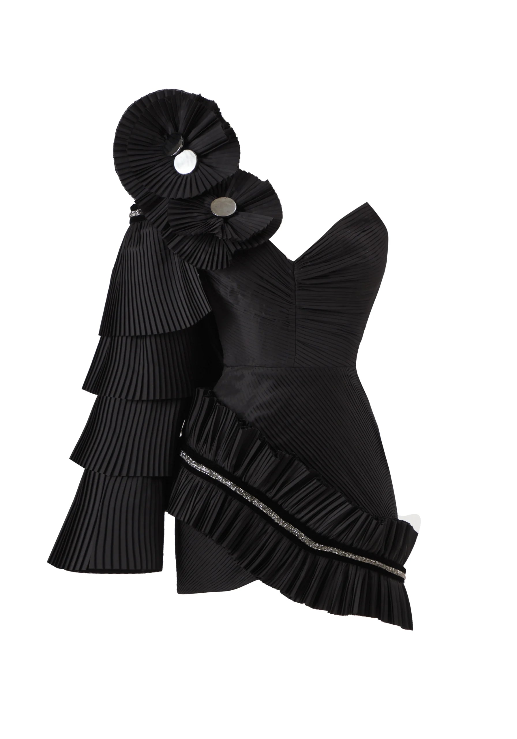 Draped Pleated Taffeta Mini Dress