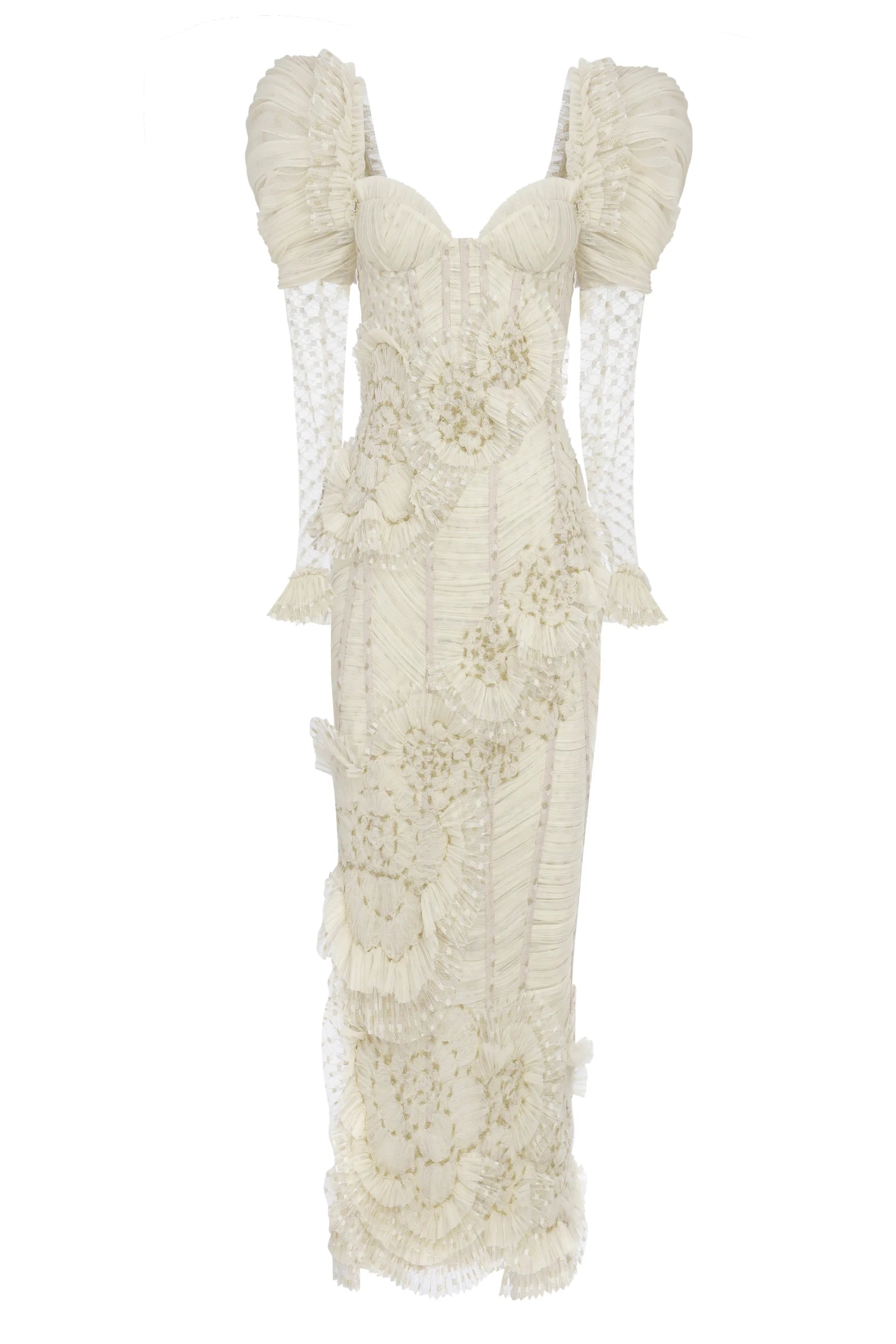 Draped Puff Sleeve Midi Dress