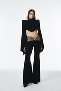 Draped, low-rise velvet pants With Front Gold Details