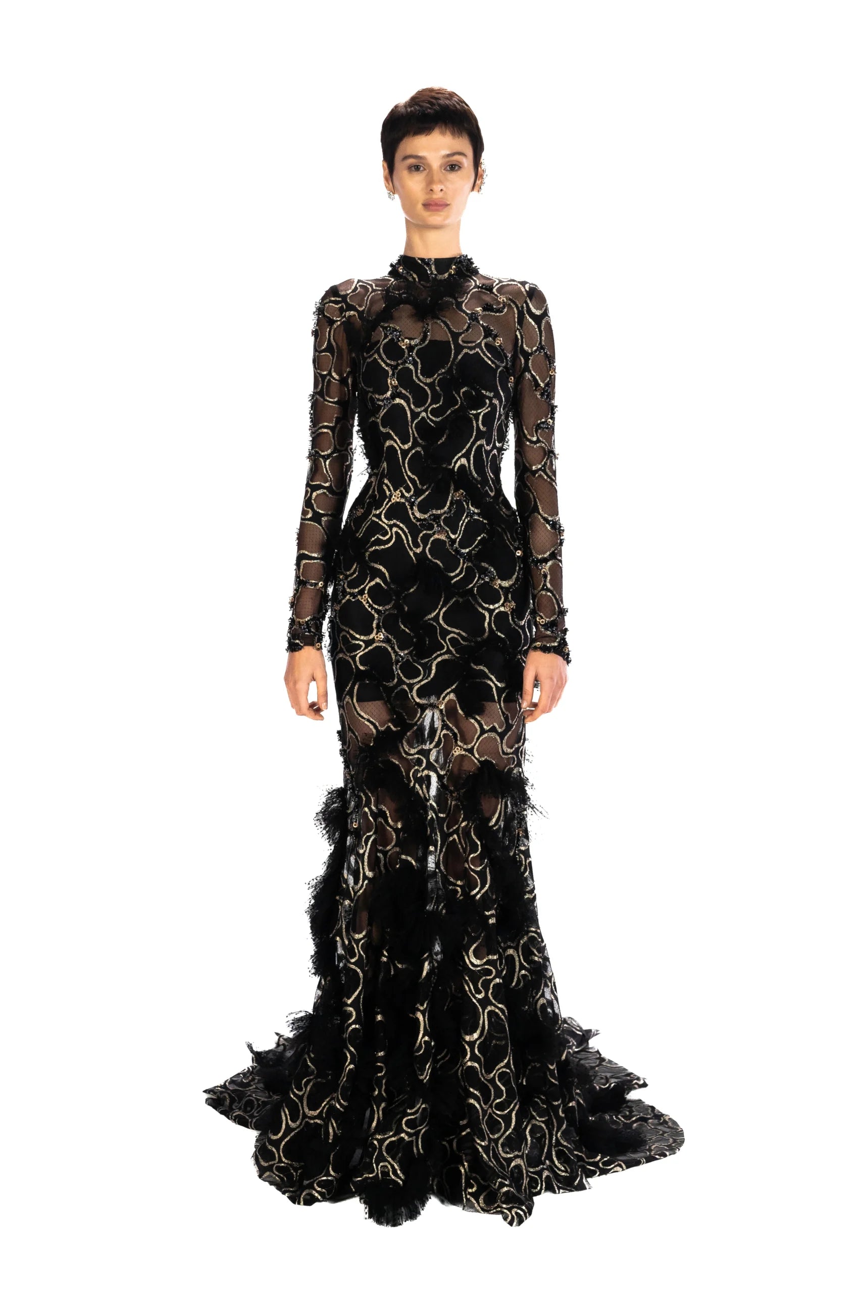 Embroidered Long Tail Dress With Open Back