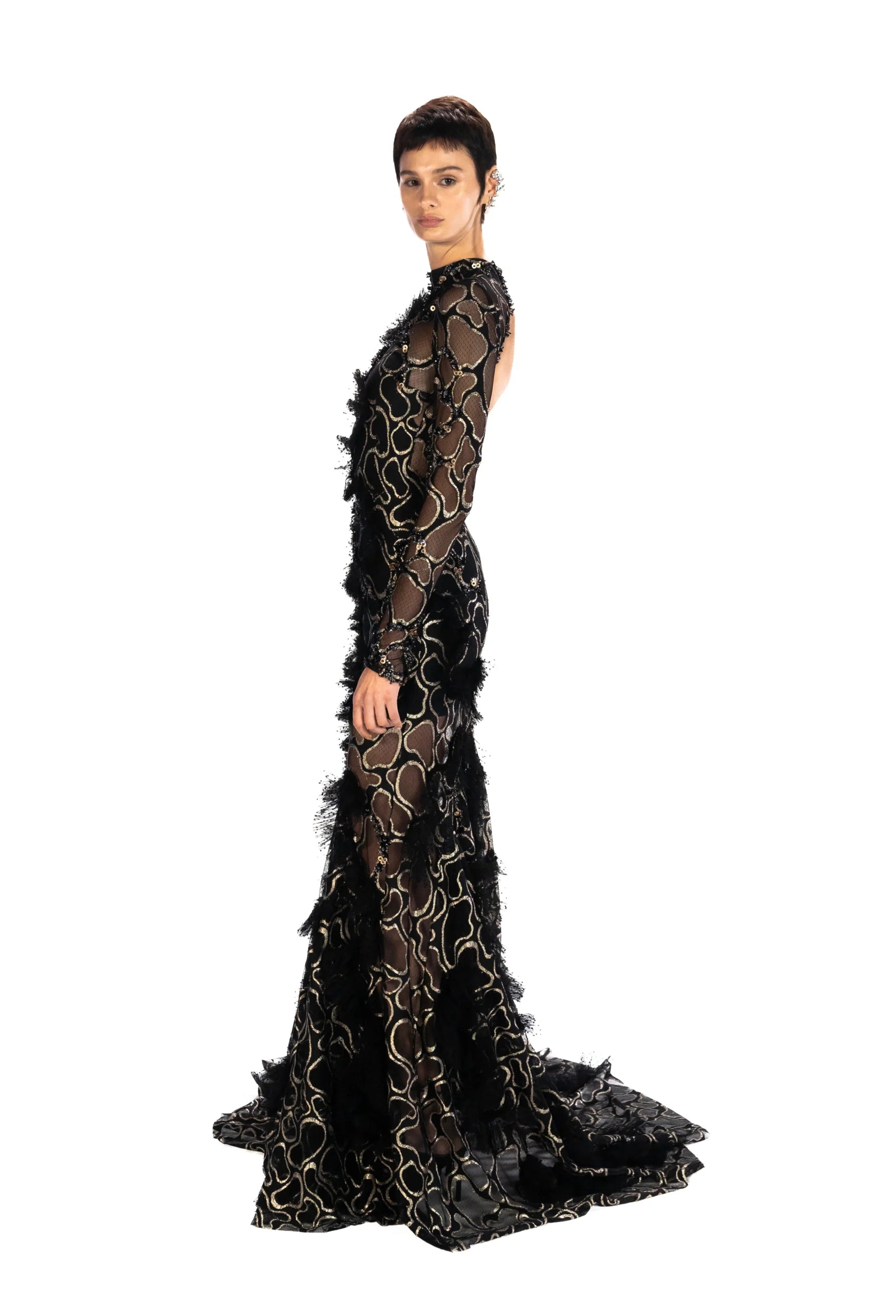 Embroidered Long Tail Dress With Open Back