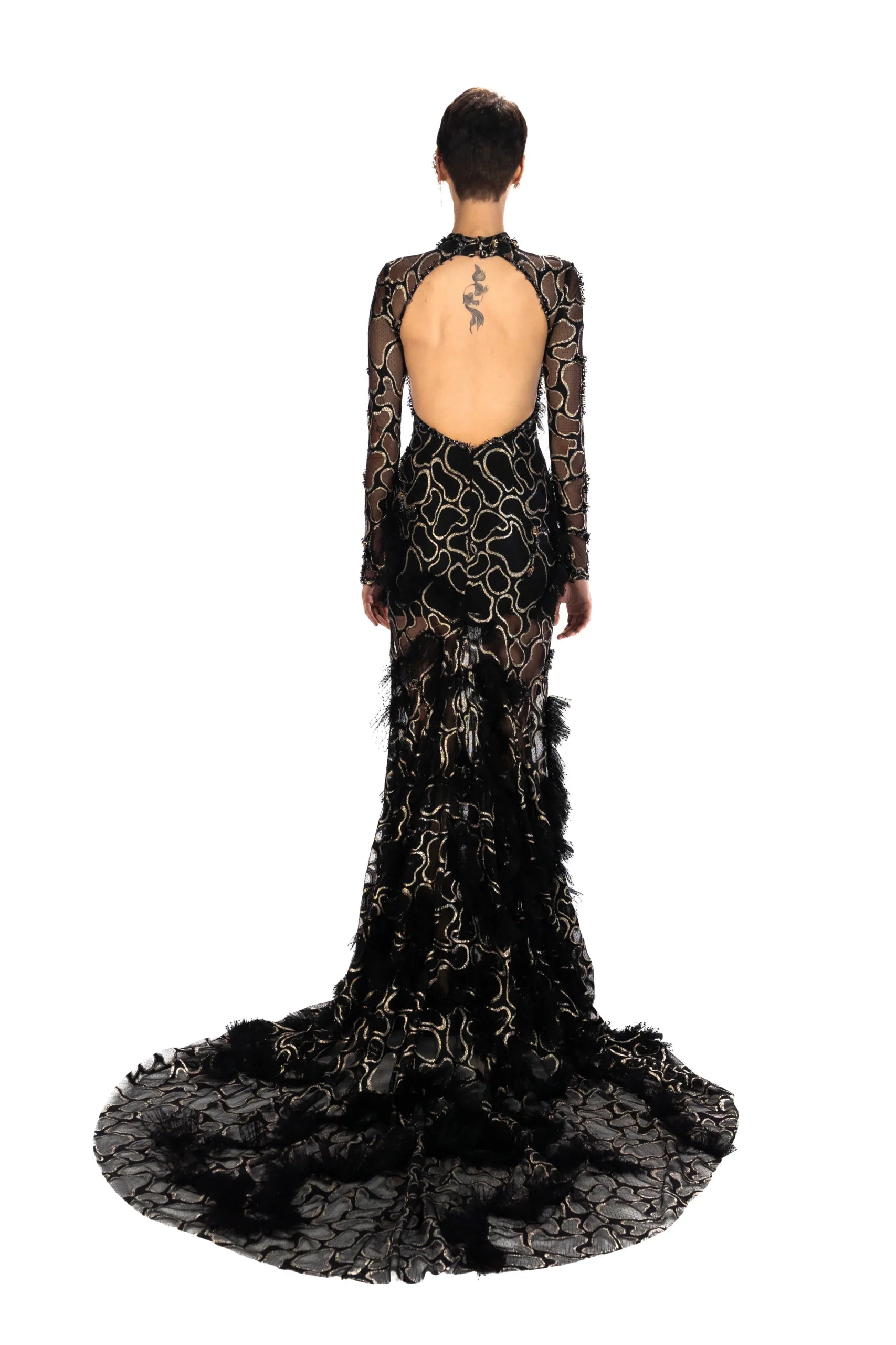 Embroidered Long Tail Dress With Open Back