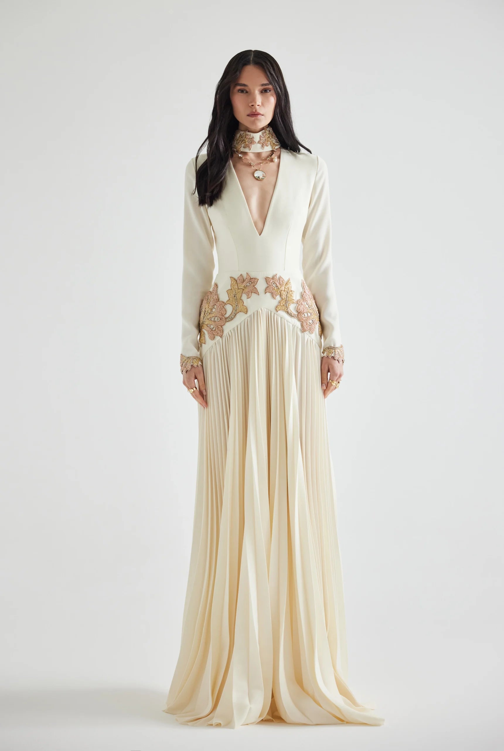 Embroidered Pleated Dress