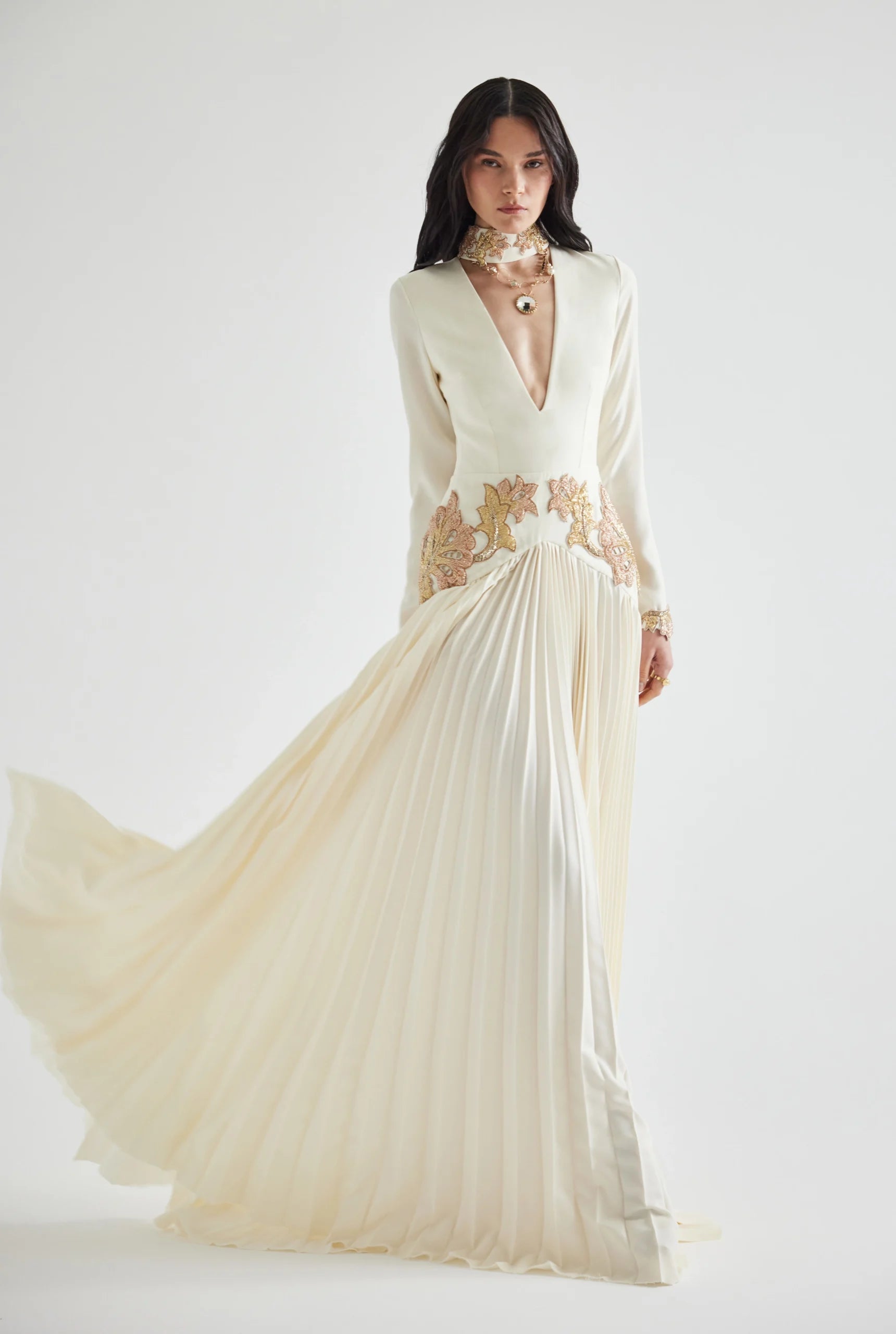 Embroidered Pleated Dress