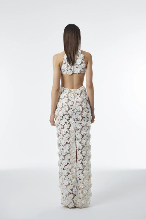 Floral Textured Halter Long  Dress