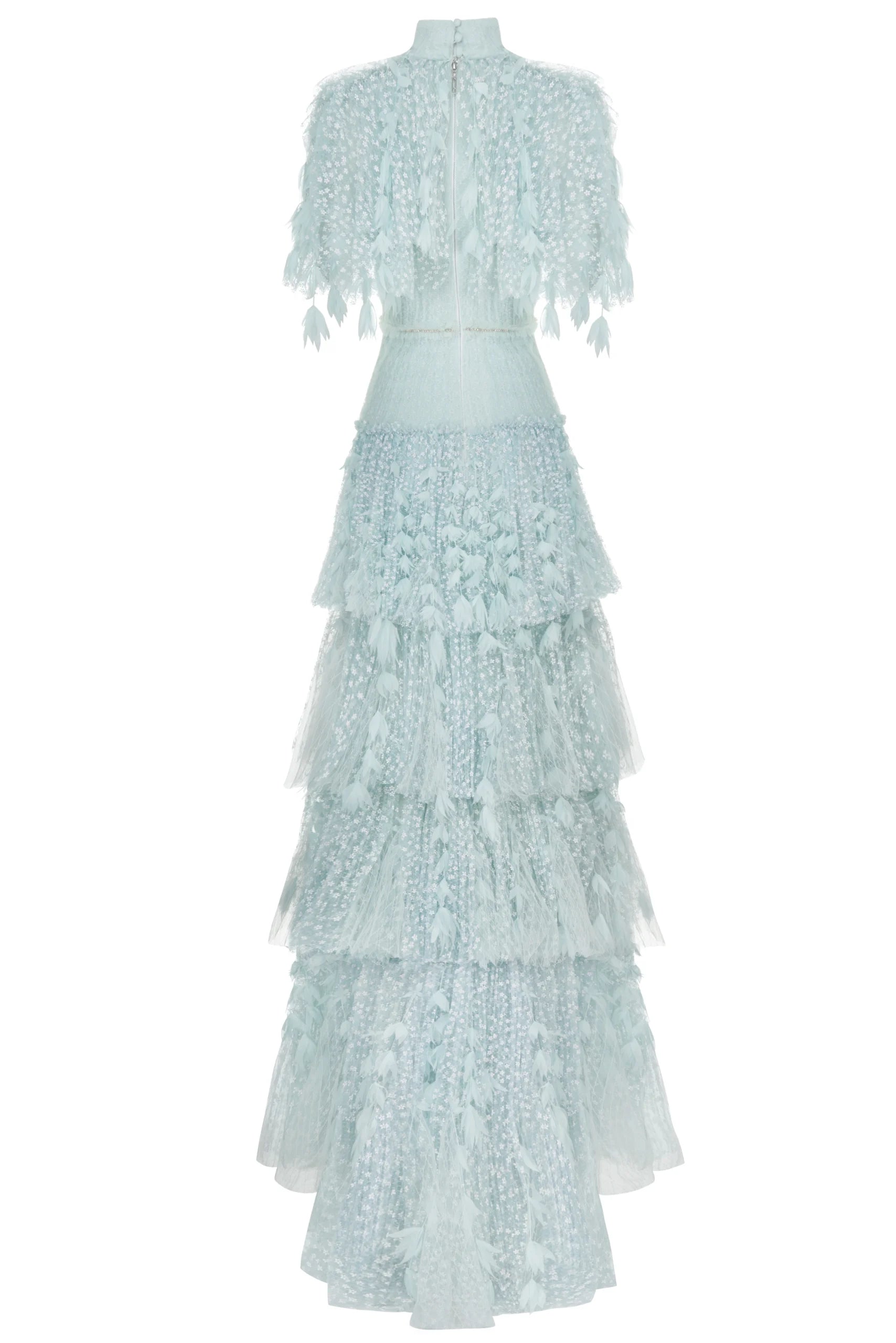 Floral-Textured Layered Tulle Maxi Dress