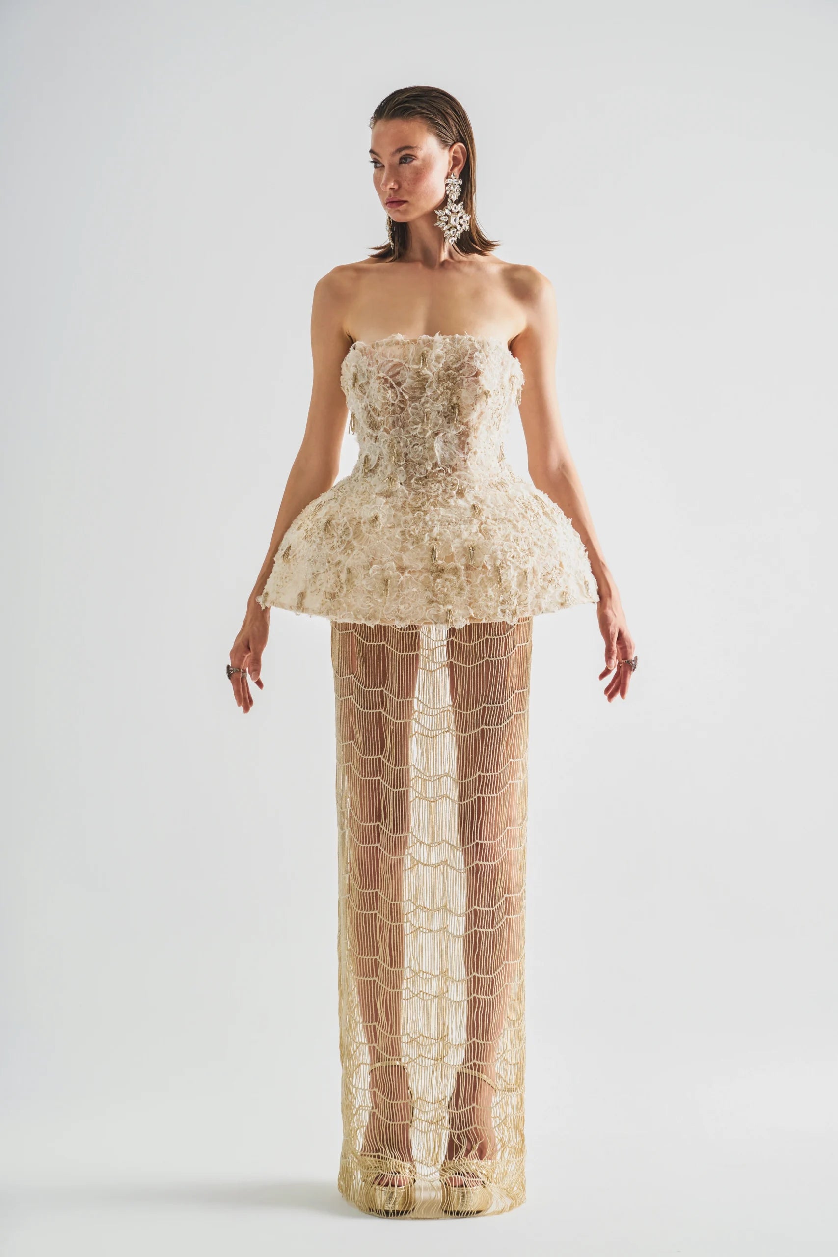 Floral Underwire Corset Top and Knitted Skirt