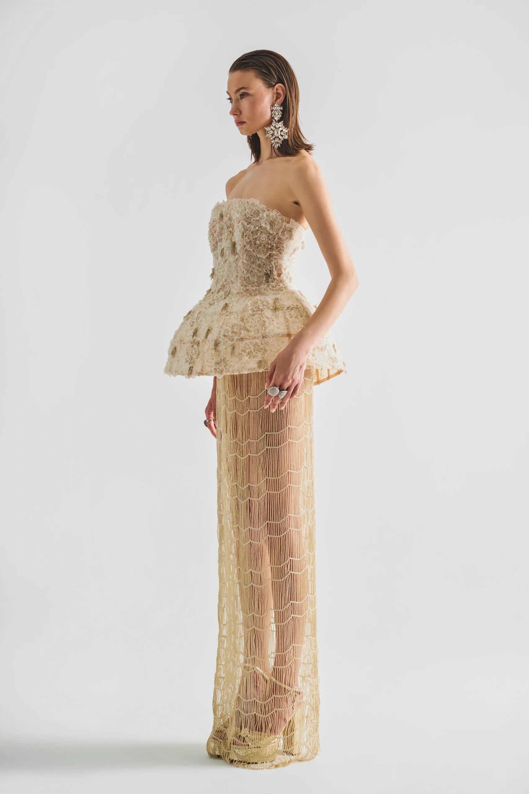 Floral Underwire Corset Top and Knitted Skirt