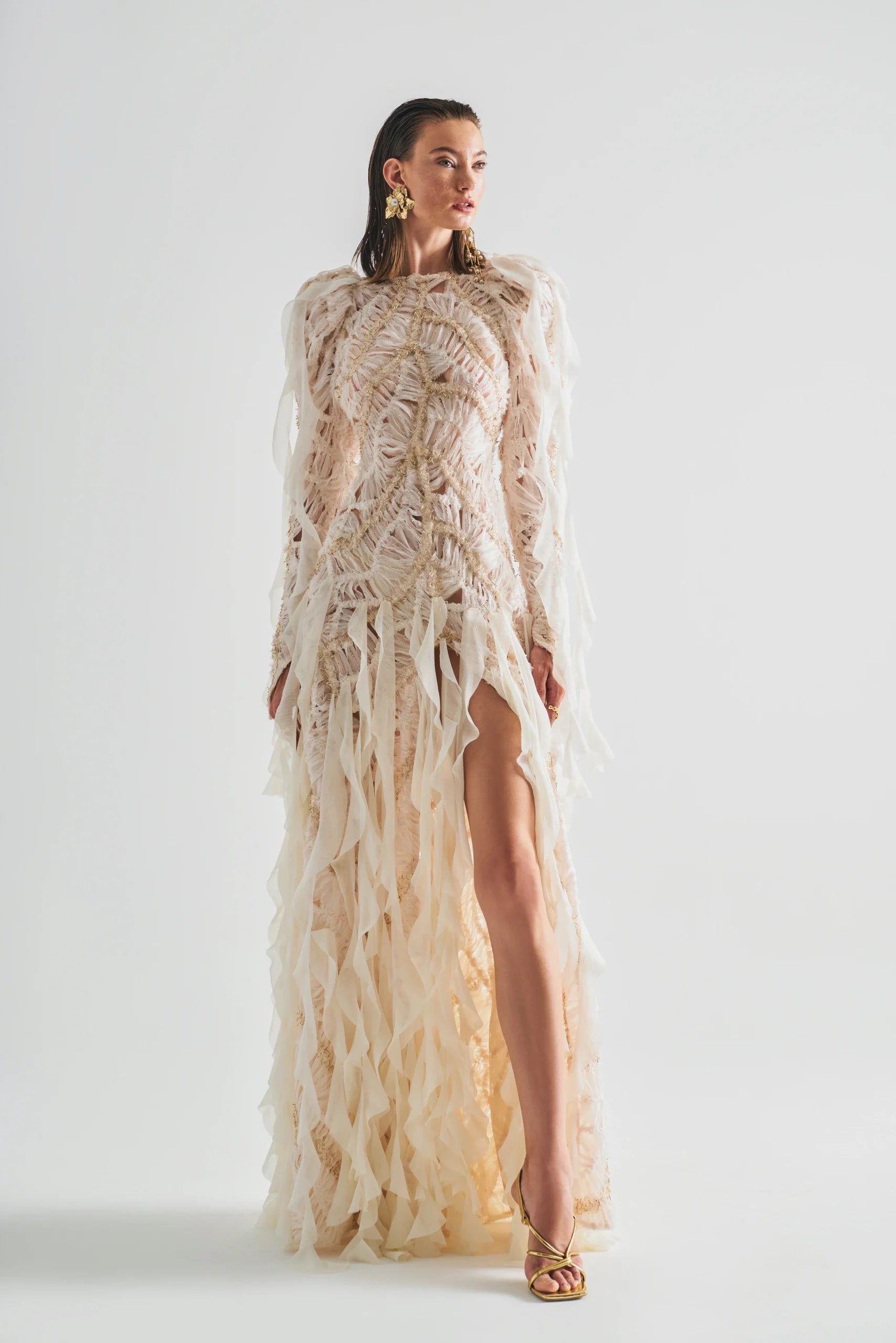 Flounce Dress with Embroidery Detail and  Layered Tulle Ruffles