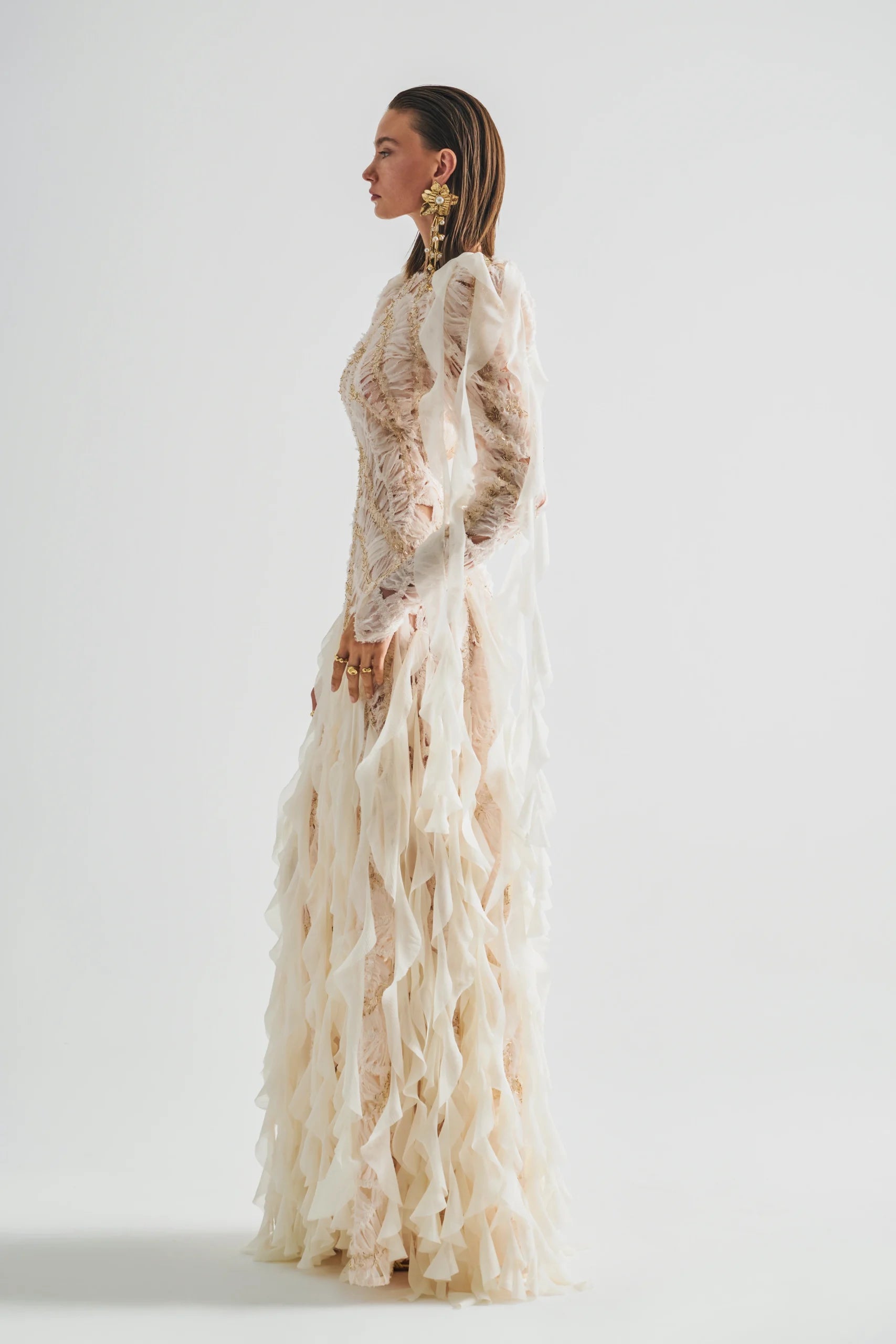 Flounce Dress with Embroidery Detail and Layered Tulle Ruffles 40 Flounce Dress with Embroidery Detail and Layered Tulle Ruffles 40