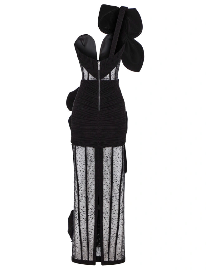 Flower Decorated Corset Velvet Dress