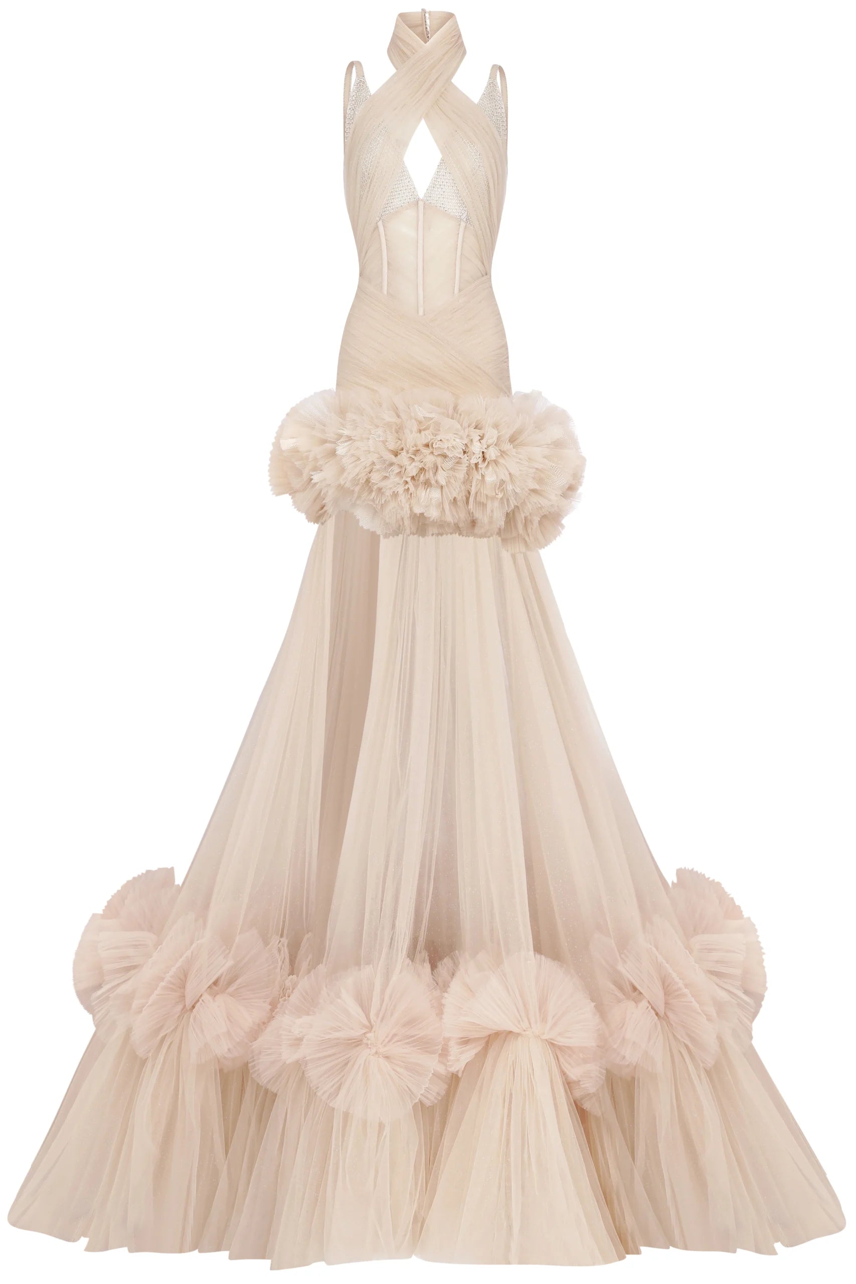 Front Slit Dress Cross-Front Halter Dress