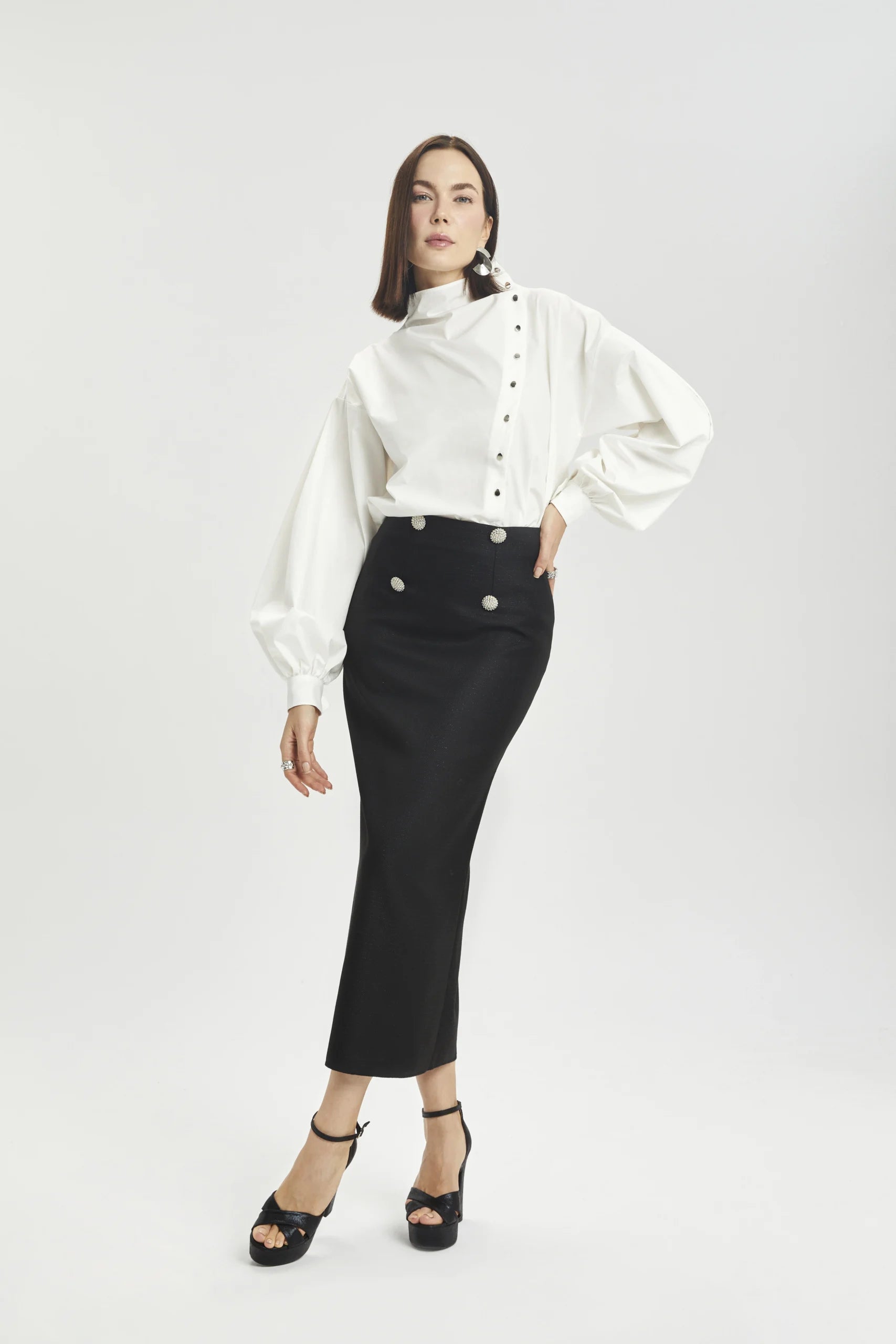 Glitter Midi Skirt with Silver Appliqué