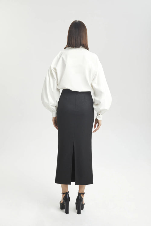 Glitter Midi Skirt with Silver Appliqué