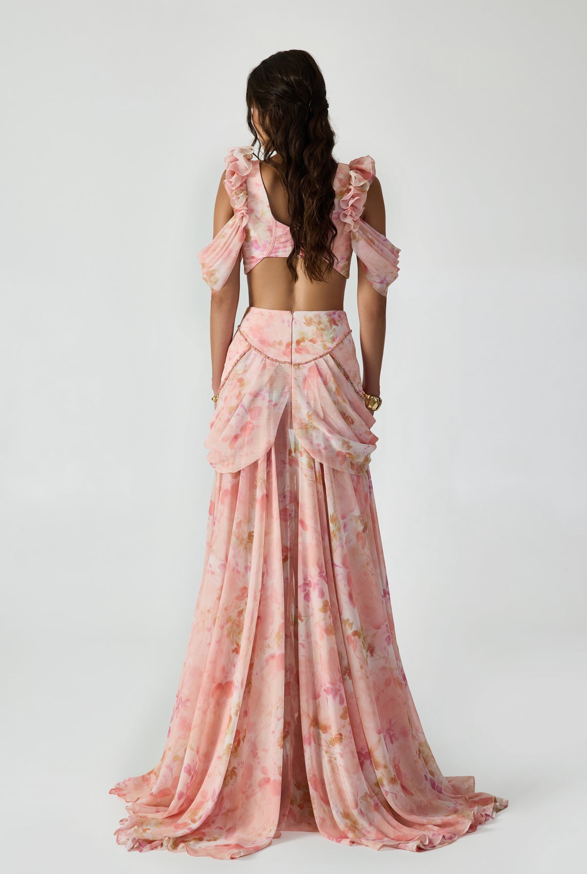 Hand Crafted Bead Detailed Maxi Skirt With Ruffles
