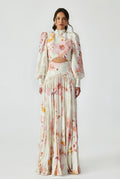 Backless And Cut-Out Detailed Jacquard Linen Maxi Dress With Fringe Trim