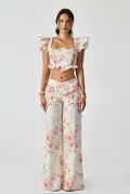 Linen Jacquard V Belly Ruffled Pant