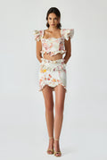 Linen Jacquard Ruffled Top