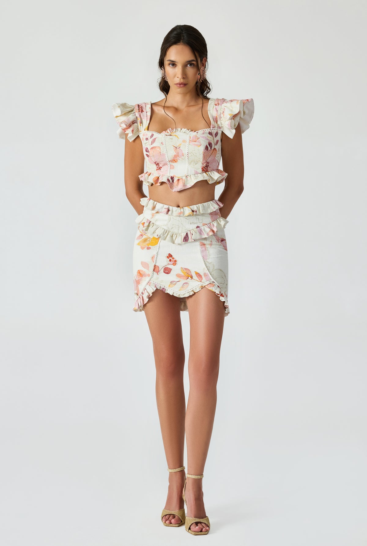 Linen Jacquard Ruffled Top