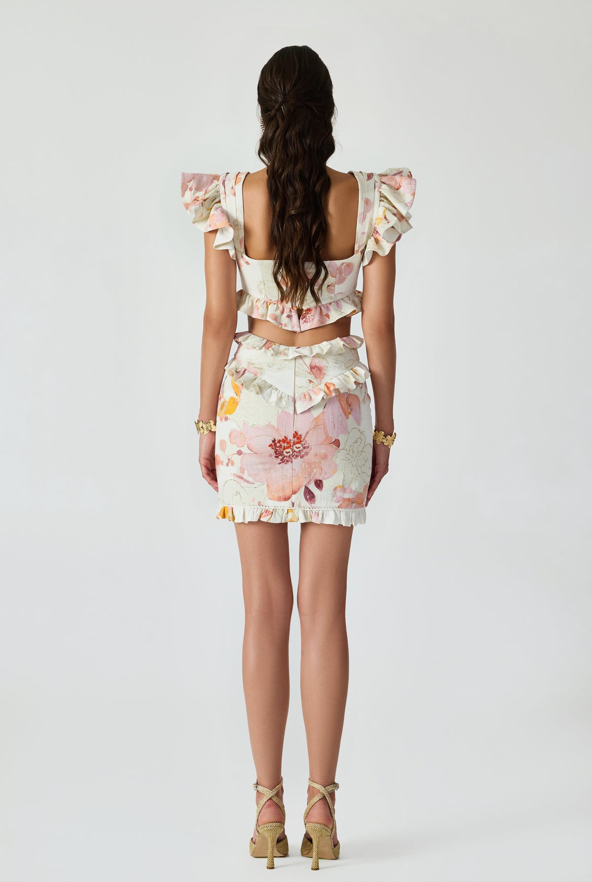 Linen Jacquard Ruffled Top