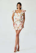 Linen Jacquard Mini Dress With Ruffles And Pleat Details