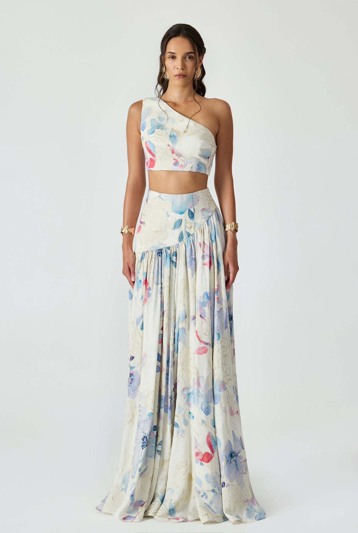 Jacquard Linen One Shoulder Top