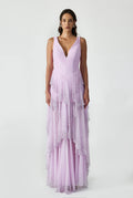 Drapped Maxi Dress With Bead Printed Flounces