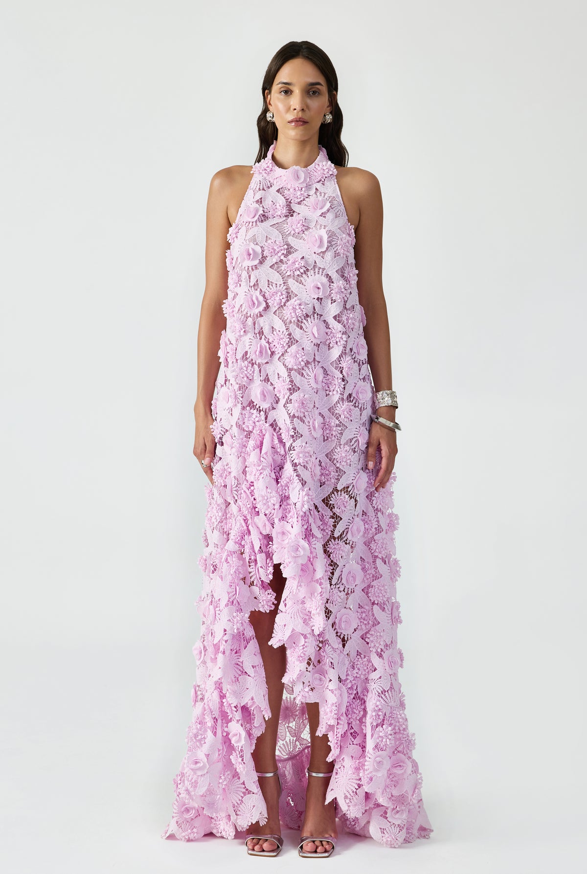Halter Neck Maxi 3d Lace Dress