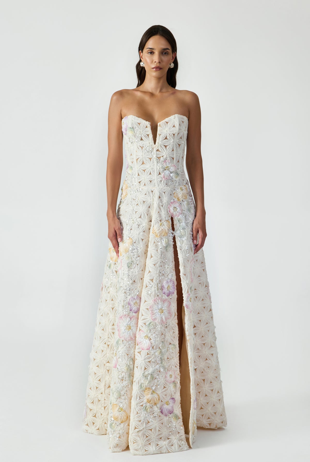 Strapless Maxi Dress With Handcrafted Applique