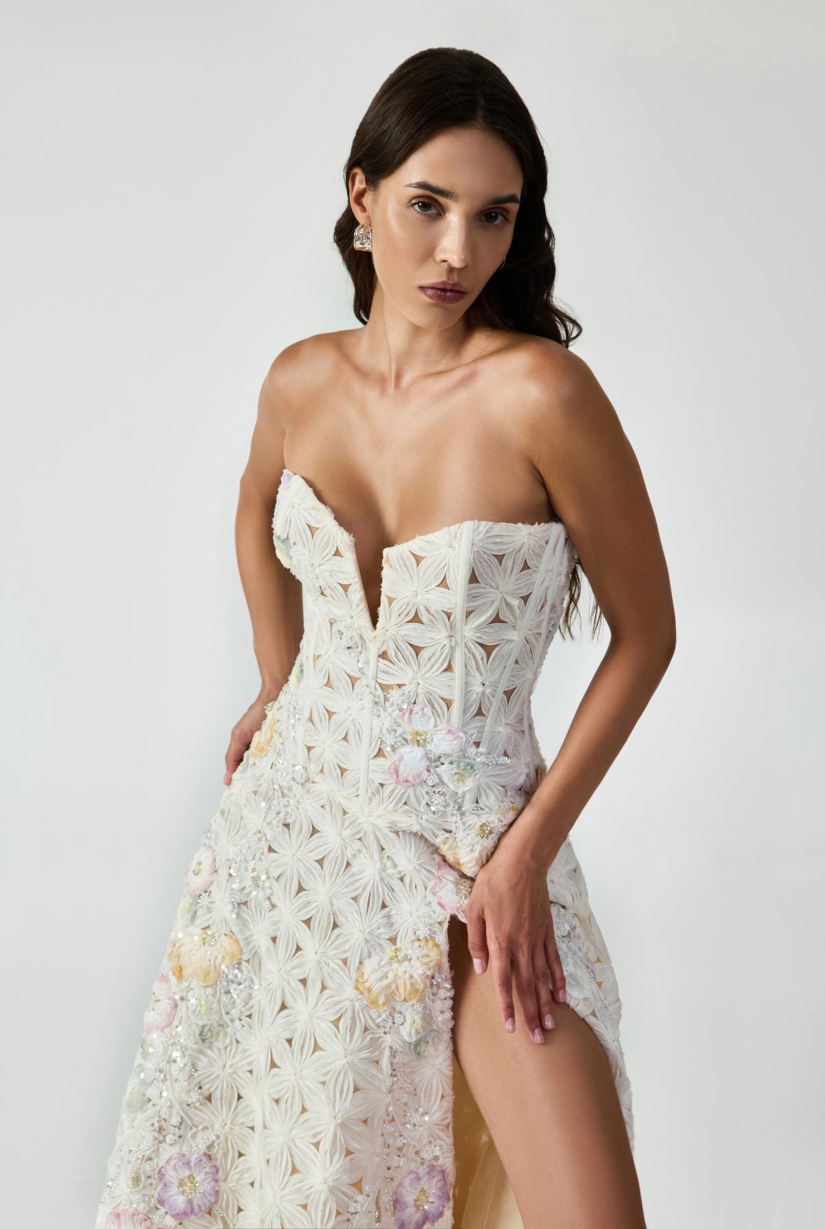 Strapless Maxi Dress With Handcrafted Applique