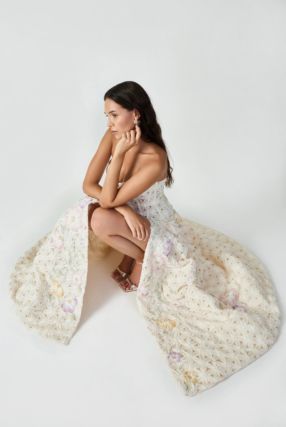 Strapless Maxi Dress With Handcrafted Applique