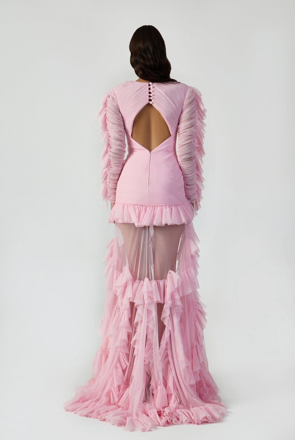 Drapped Cut Out Maxi Dress With Ruffles