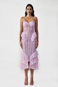 Sequin Strapless Midi Dress With Handcrafted Ruffle