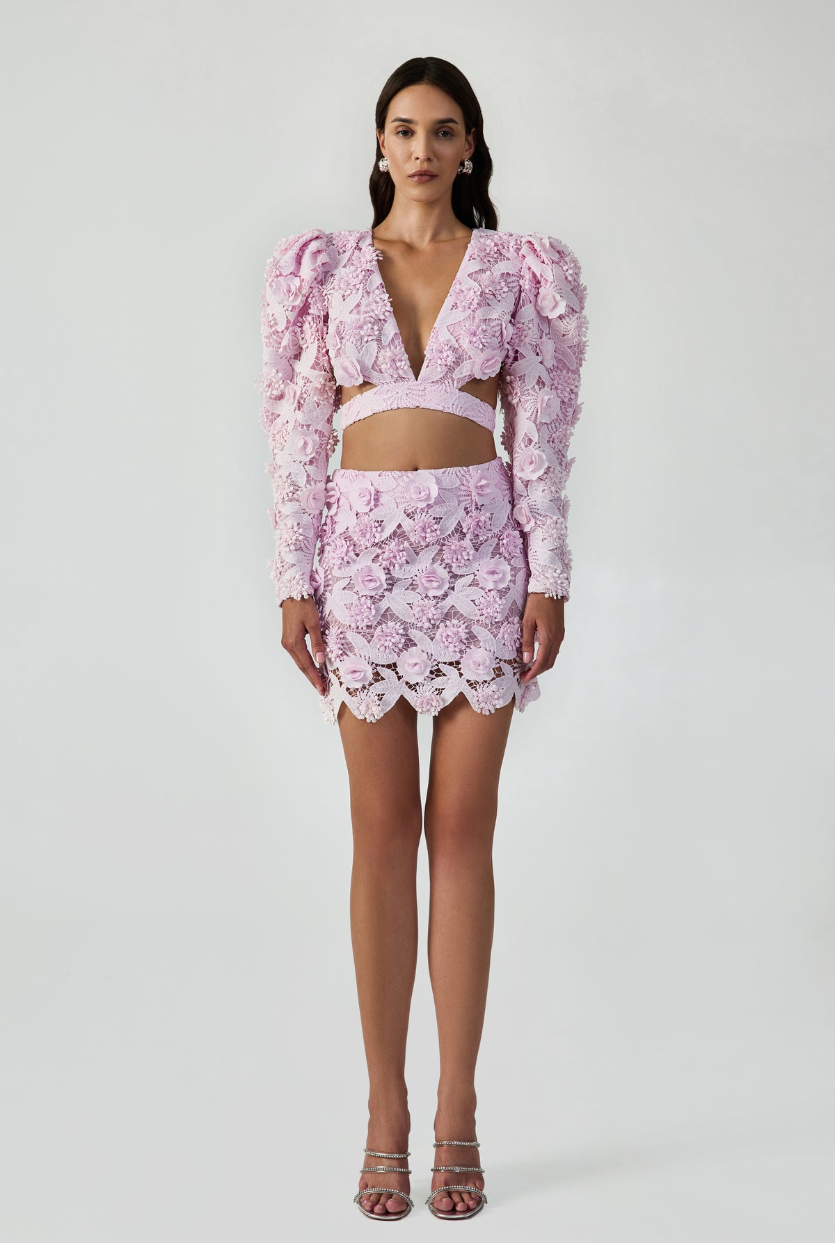 Balloon Sleeve 3d Lace Crop Top
