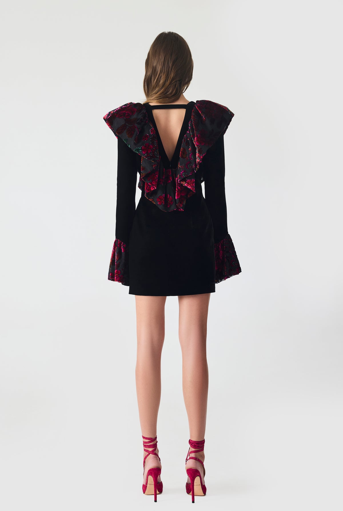 Velvet and Burnout Trim Mini Dress